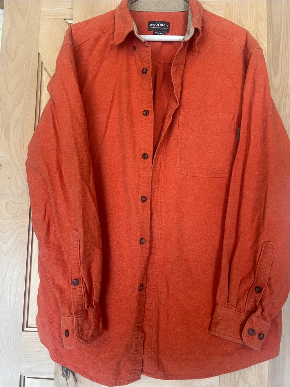 Woolrich Men's Orange Button-Up flannel long sleeve